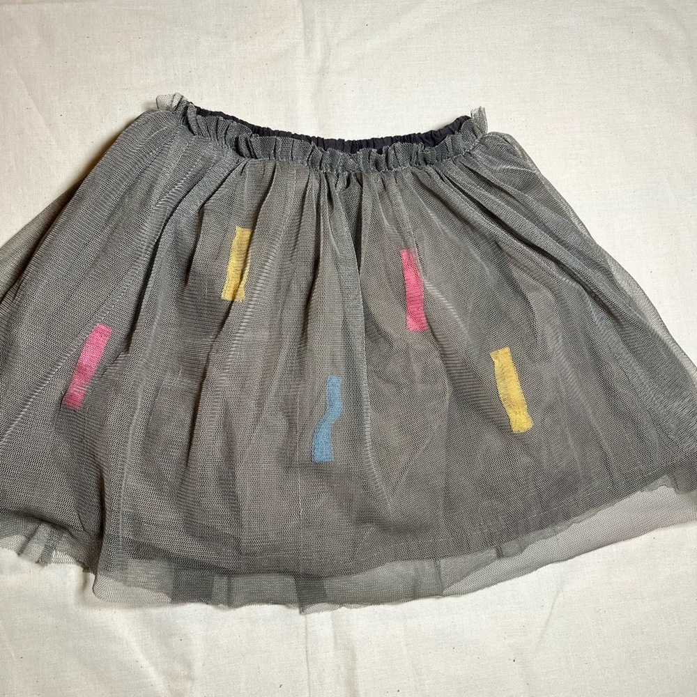 Zara Gray Tulle Skirt with Colorful Embroidery - Kids